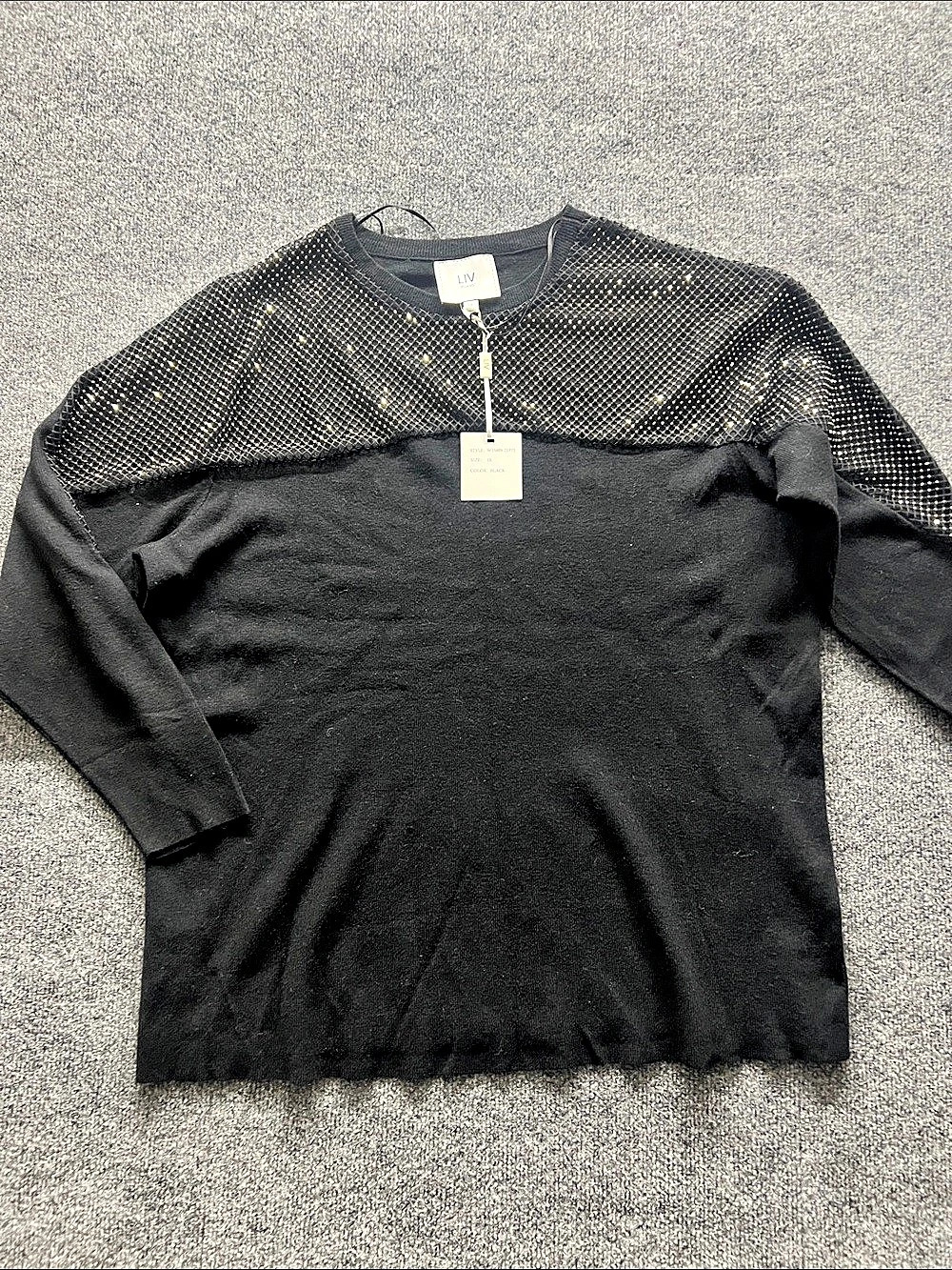LIV Long Sleeve Mesh Yoke Top in Black Size 1X NWT